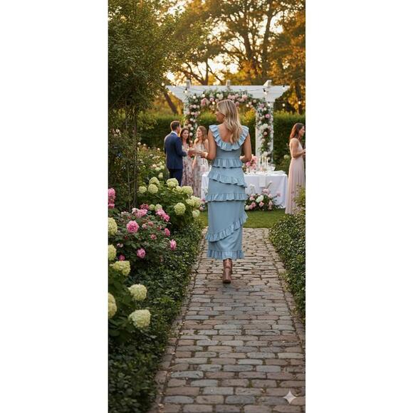 Show Me Your Mumu - Greta Tiered Ruffle Maxi Dress NWT - Dusty Blue - Size XS - Picture 2 of 7